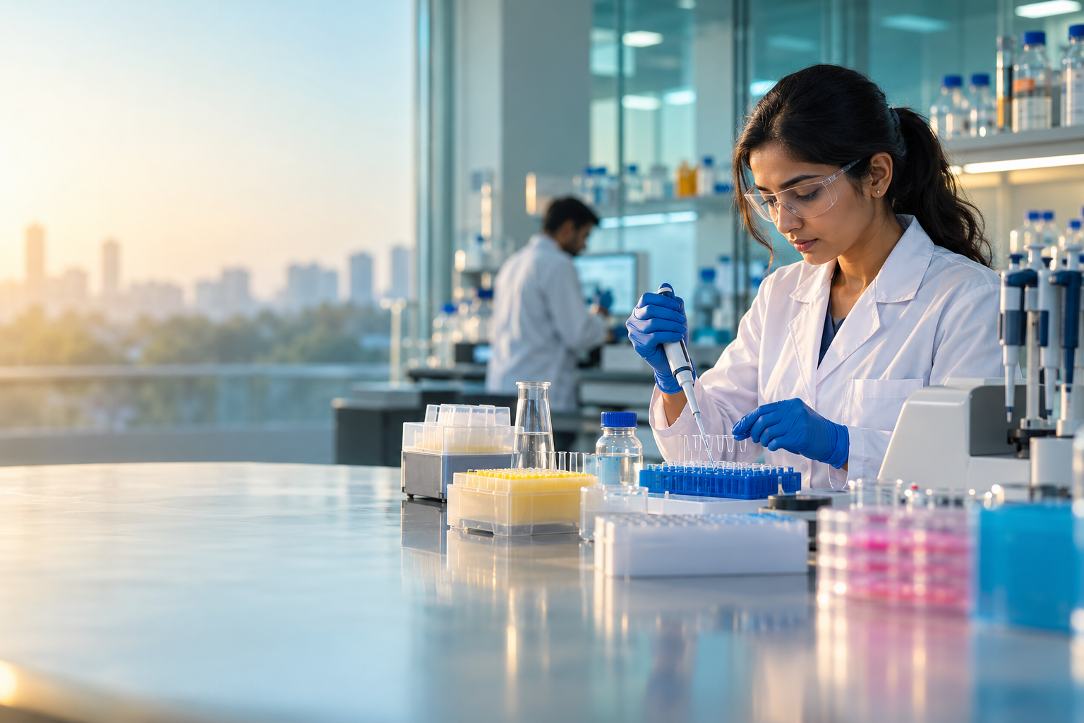Researcher preparing samples in a modern molecular biology laboratory